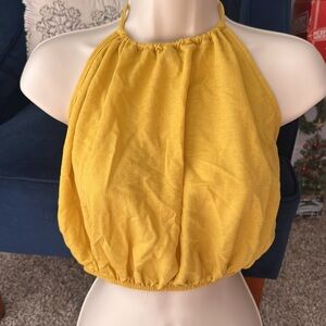 Zara New Women Romantic Belly Top Sleeveless Crop Yellow Mustard US Large